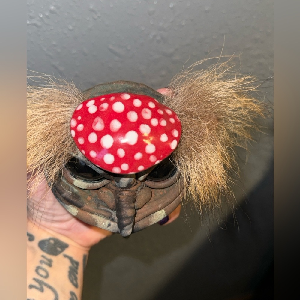 Whimsical Amanita Mushroom Creature Figurine With Hair Forest Dweller - Picture 6 of 9